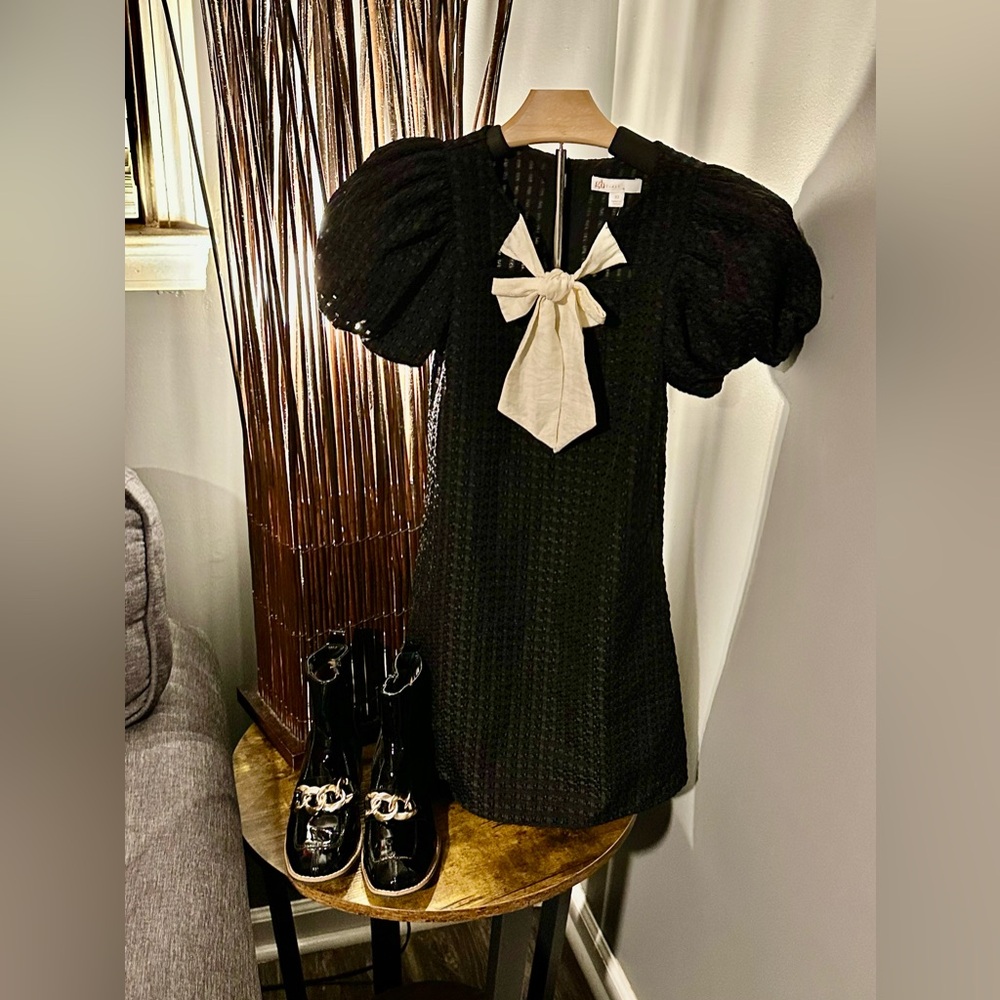 GB Girls Black Dress with Cream Accents